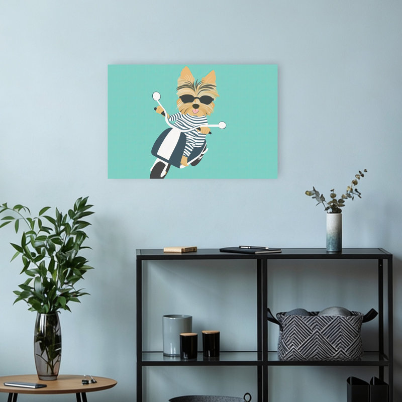 Cool Yorkie On Scooter Contemporary Dog Wall Art Print by Mathieu - Wrapped Canvas Print, 30.48cm H x 45.72cm W