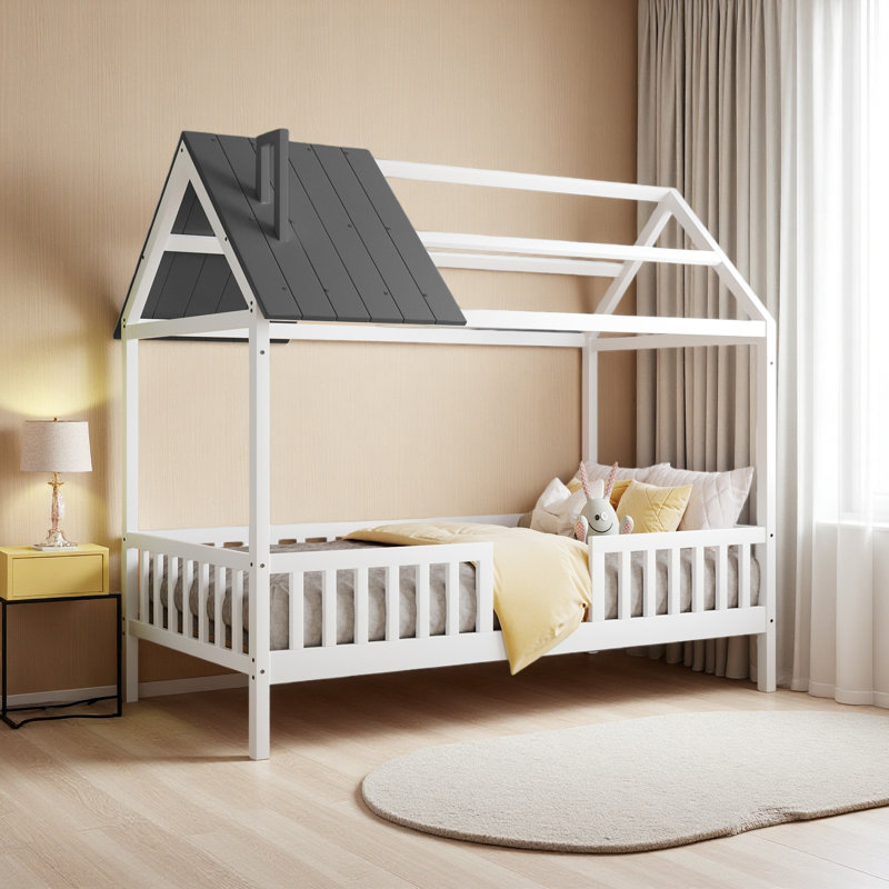 Lit simple en bois avec clôture