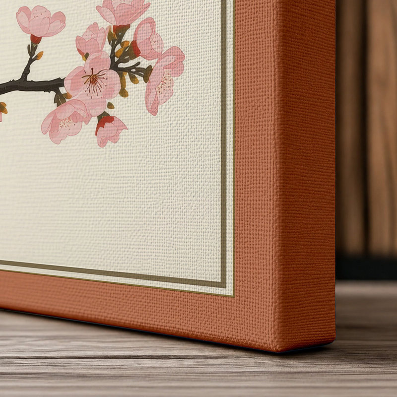 Moonlit Cherry Blossom Japandi - Wrapped Canvas, 18x12 - 45.7 x 30.5 cm, Terracotta Border