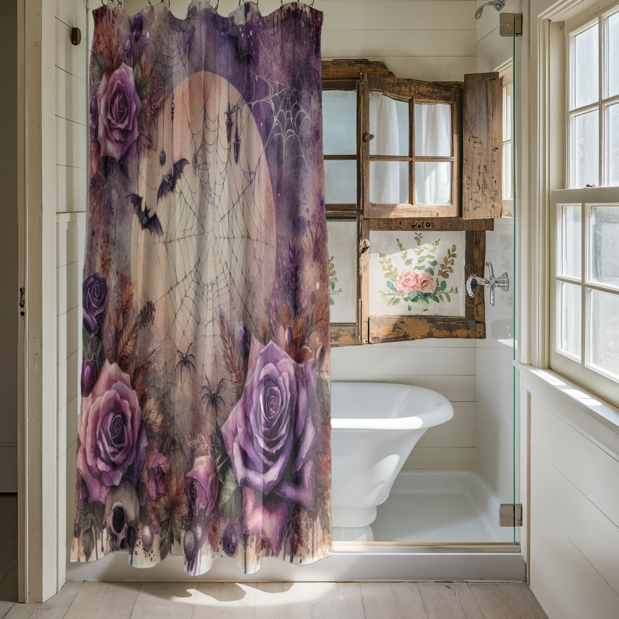 East Urban Home Eerie Webbed Roses - 1 Piece Standard Shower Curtain ...