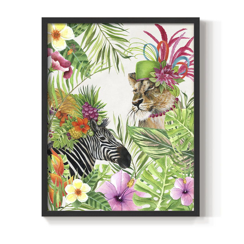 Jungle Royale II, reproduction encadrée - bois massif, Noir, noir, noir, noir, H 21 po x l 17 po