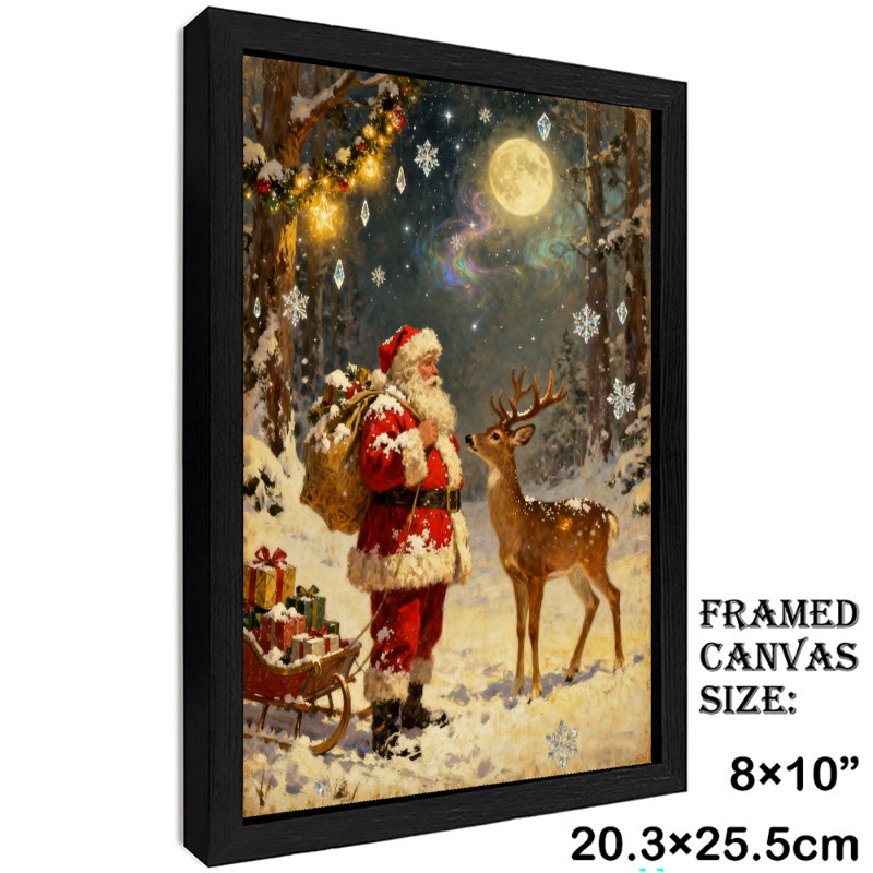 Père Noël rétro noir encadré avec art mural de style rétro, H 11 po x l 9 po
