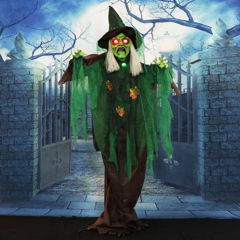 Serre et sorcier Haunted Hill Farm Sorcière de la forêt qui parle, Halloween animatronique avec mouvement et lumières