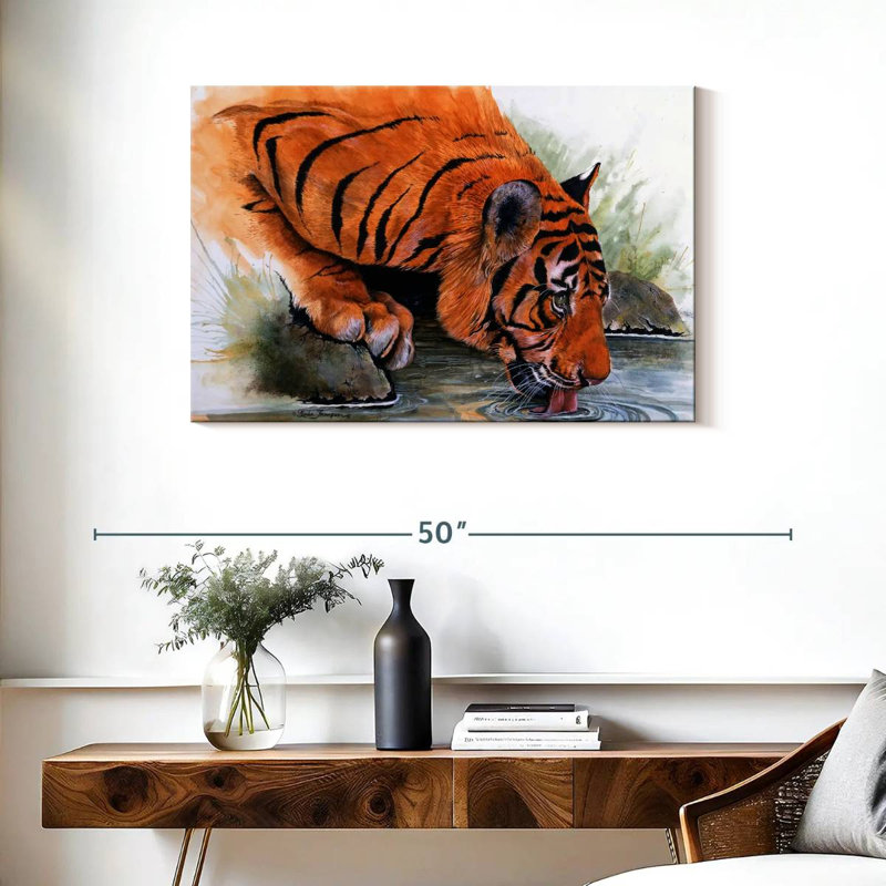 Brampt Tiger Drinking, 24" H x 36" W
