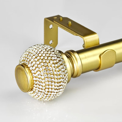 Brushed Gold Curtain Rod With Rhinestone Top Decoration