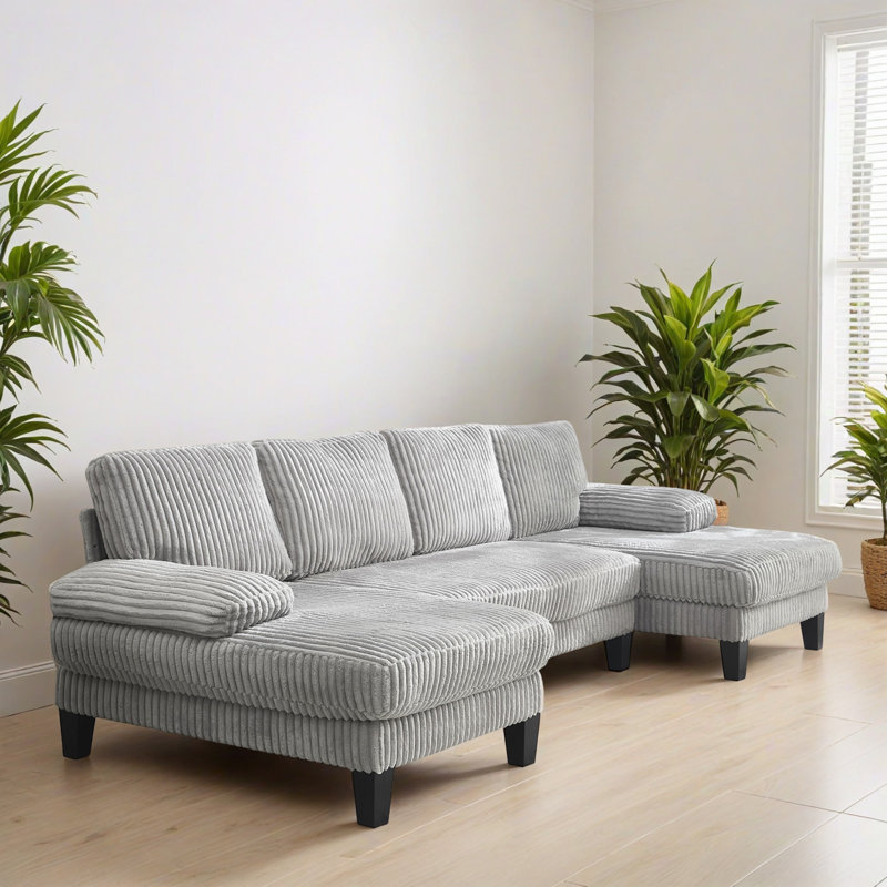 Canapé modulaire moderne en U avec canapé modulaire surdimensionné de 114,22 po, Velours gris clair