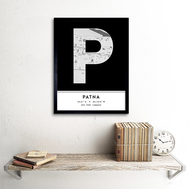 Patna India City Map Black And White - Single Picture Frame Typography
