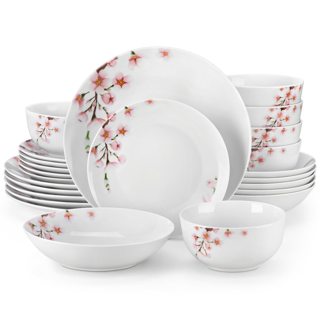 24 Piece Porcelain China Dinnerware Set - Service for 6