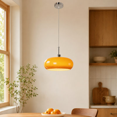 Vintage Orange Glass Pendant Light, Single Light Hanging Lamp For Kitchen Island Dining Room