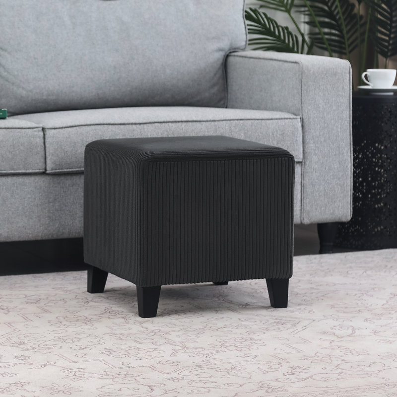 16 Inches Upholstered Ottoman Footstool, Dark Gray