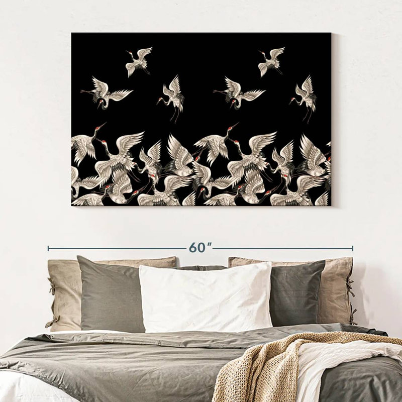 Brampt White Japanese Cranes, 34" H x 51" W