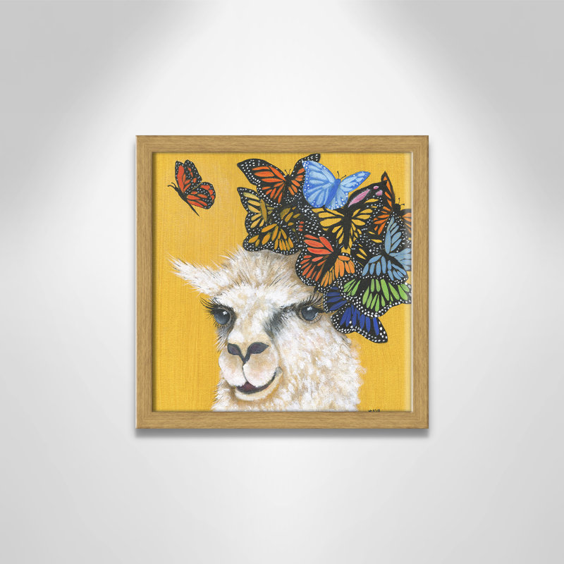 Art sur toile llama, H 13 po x l 13 po x P 1,18 po, Cadre en chêne