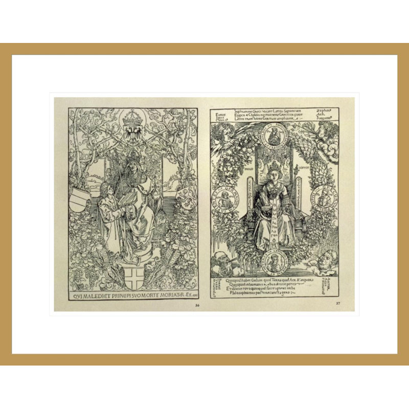 La philosophie et un empereur des Habsbourg de «Quatuor Libri Amorum», écrit par Konrad Celtis de Nurernberg par Albrecht Dürer, impression par estampe numérique encadrée