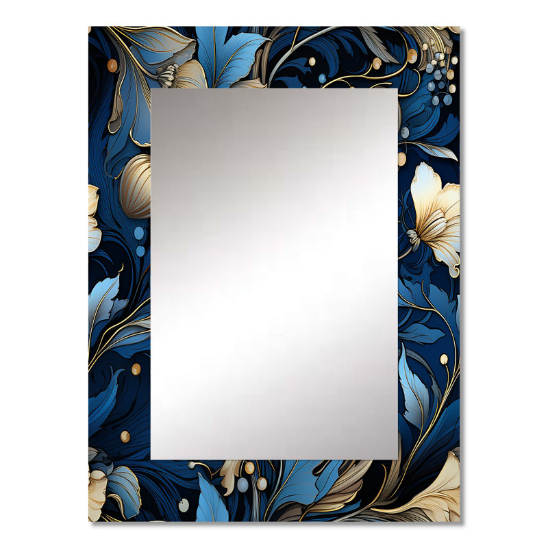 Motif victorien cobalt bleu nouveau vignes - miroir mural floral, chalet, miroir décoratif traditionnel, impression d'art en métal