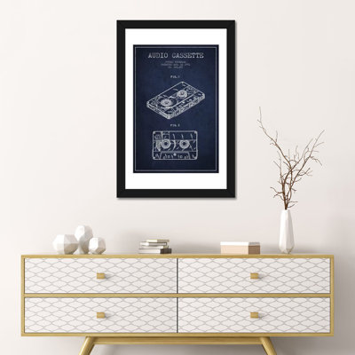 « fuyuki yonehara audio cassette brevet sketch », impression sur toile en bleu marine