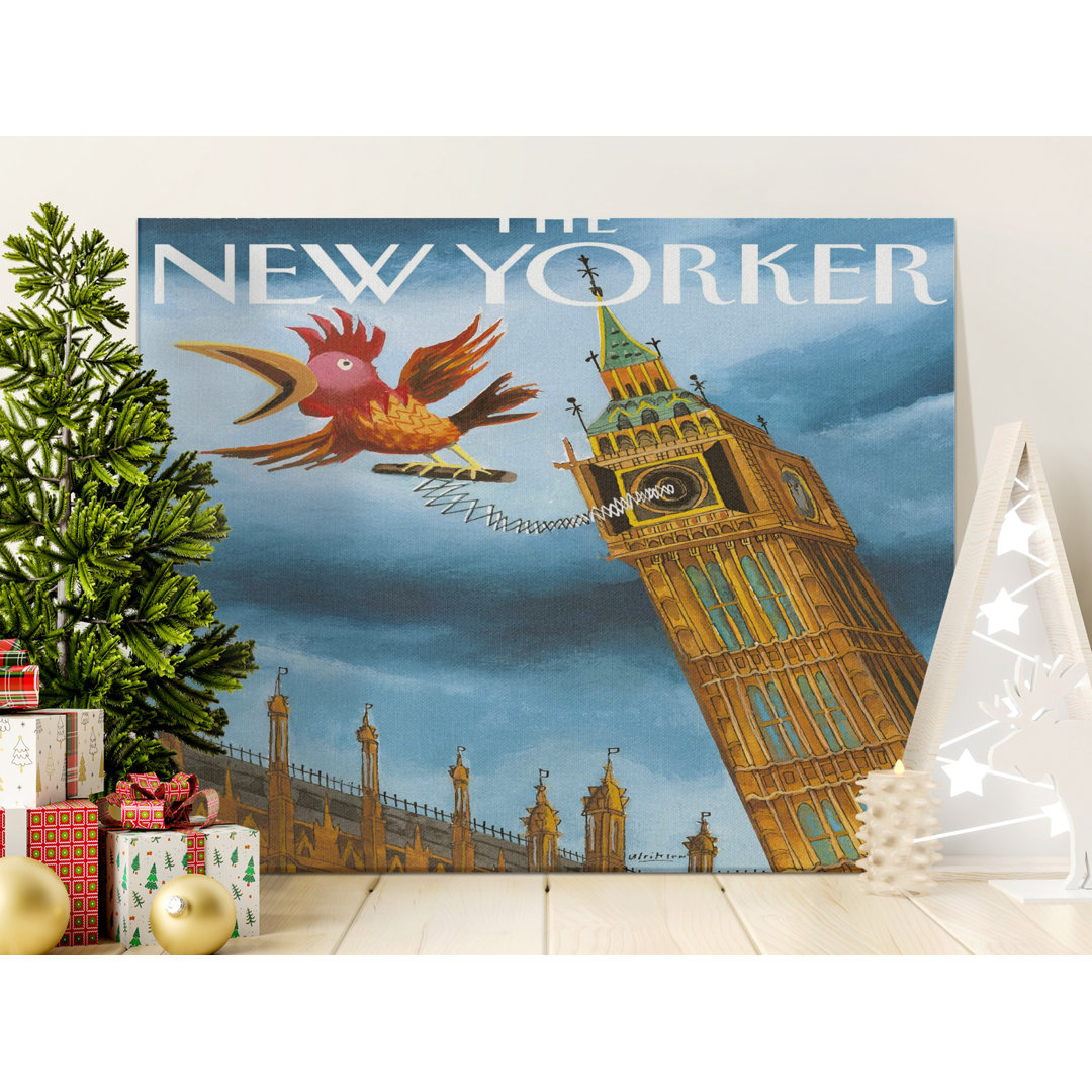 Quirky London Big Ben Canvas Print, Whimsical Rooster Clock Tower Wall Art, Unique Urban Decor, British Landmark Illustration Canvas Art