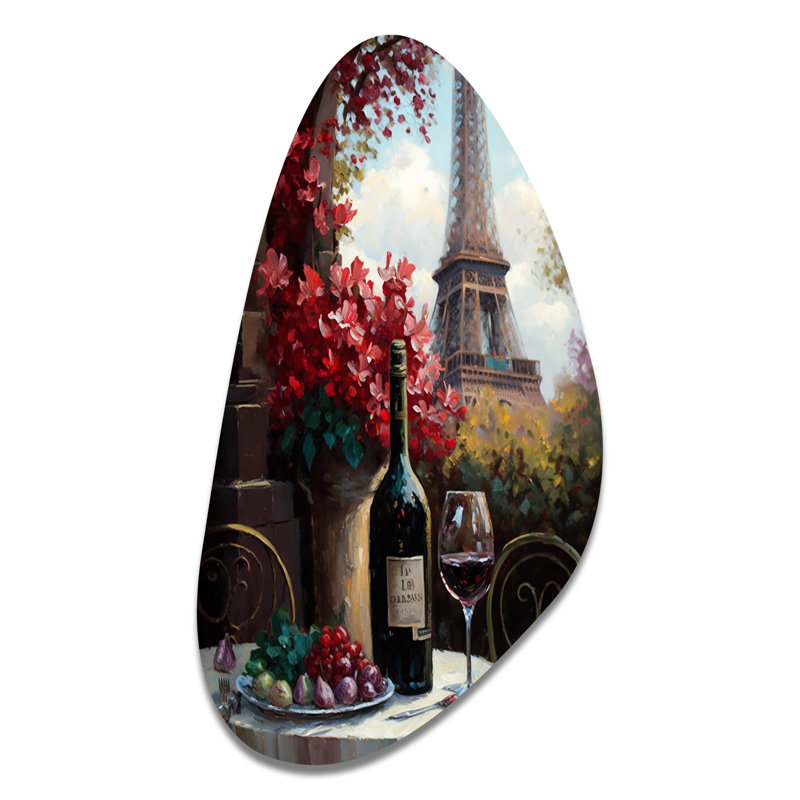 Savouring Red Wine By The Paris Eiffel Tower II - French Landscape Fall Shape Assymterical Metal, art mural