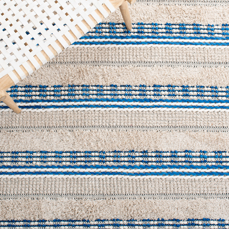 Endri Hand Woven Cotton Striped Rug, Rectangle 3' x 5'