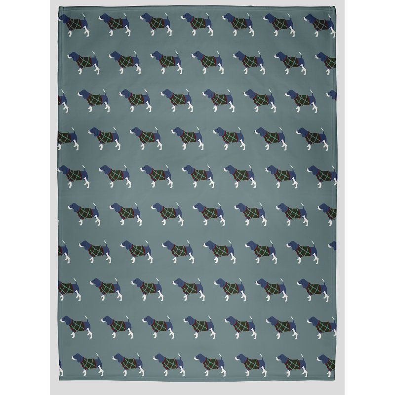 Jeté de Noël Warmest Wishes Kissing Doggies, L 60 po x L 80 po, Bleu sarcelle / Gris