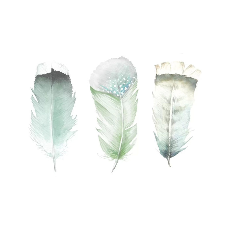 Green Feathers 1 Piece Wrapped Canvas Painting, 20.32 cm H x 30.48 cm W
