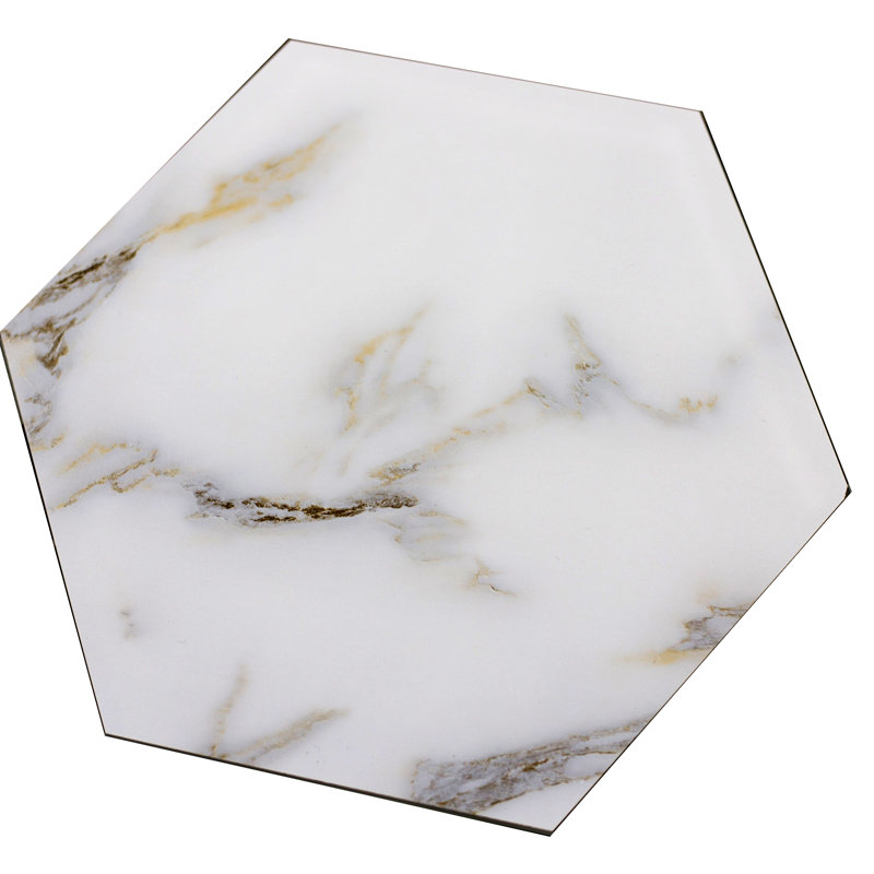 Nature 8 in. x 8 in. Marble Look Glass Straight Edge Large Format Hexagon Decorative Kitchen & Bathroom Wall Tile