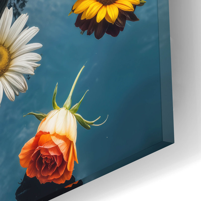 «Bateau de fleurs» par Rey Klimt, art mural en verre acrylique, H 12 po x l 12 po x P 0,13 po