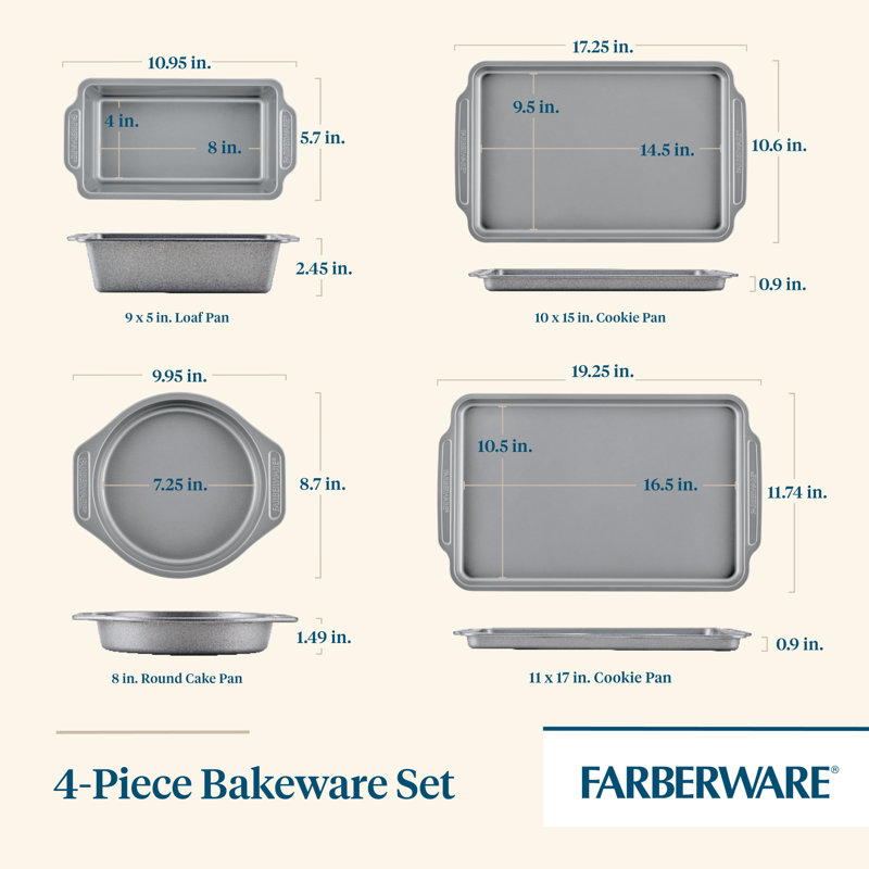 Farberware Nonstick Baking Pans / Bakeware Set, 4 Piece, Gray