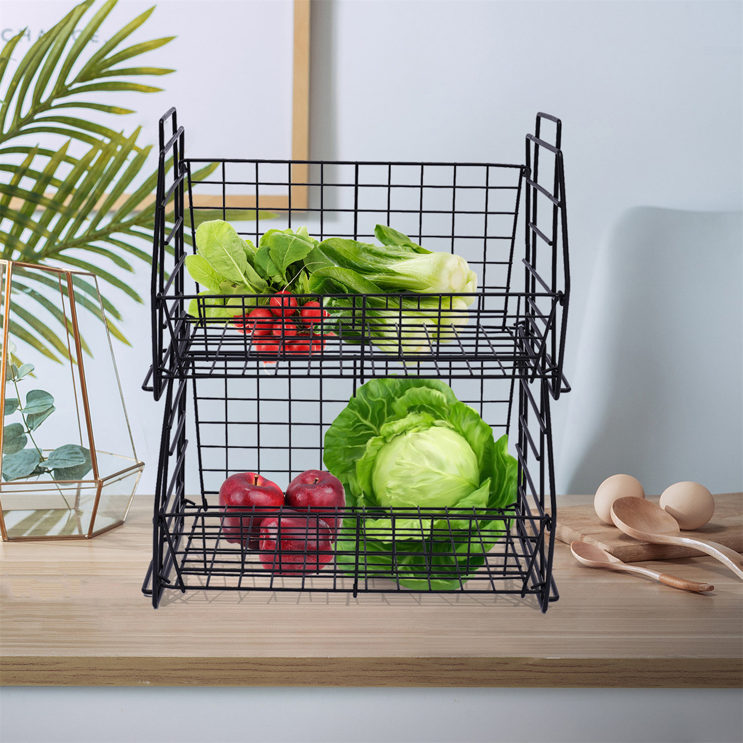 2 Pcs Stackable Fruit Vegetable Storage Baskets Wire Bread Organizer for  Kitchen