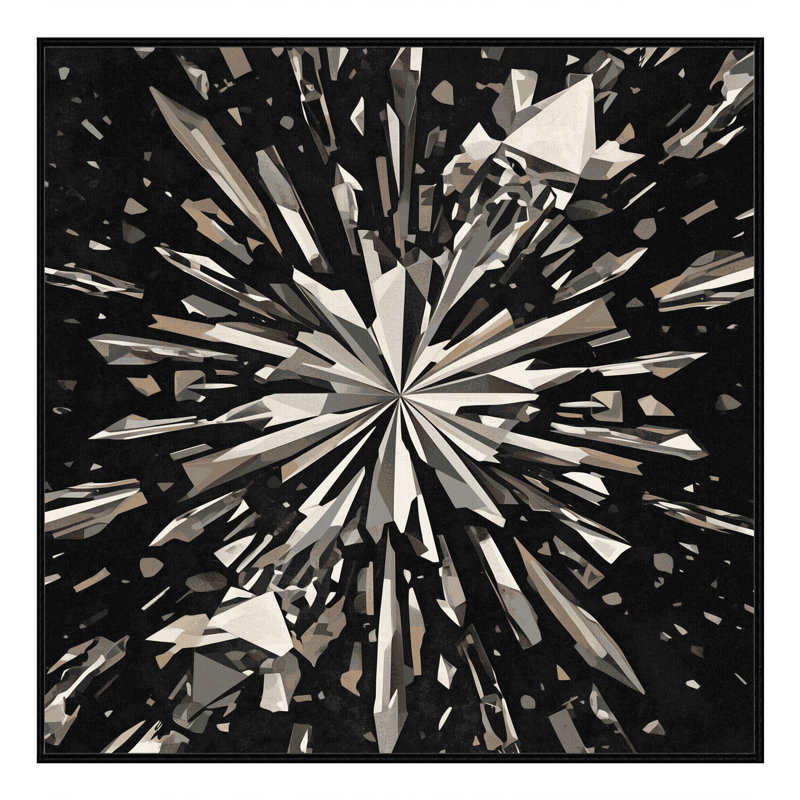 Machine Washable Bemott Modern Geometric Shapes Rug in Black – Black Binding, 8' Square