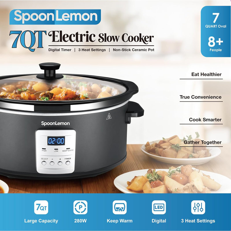 7 Qt. Slow Cooker Electric Programmable Cooker with 20 Count Cooking Liners