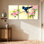 Oiseaux perchés sur une branche en fleurs avec fleurs roses, ensemble de 3 impressions sur toile