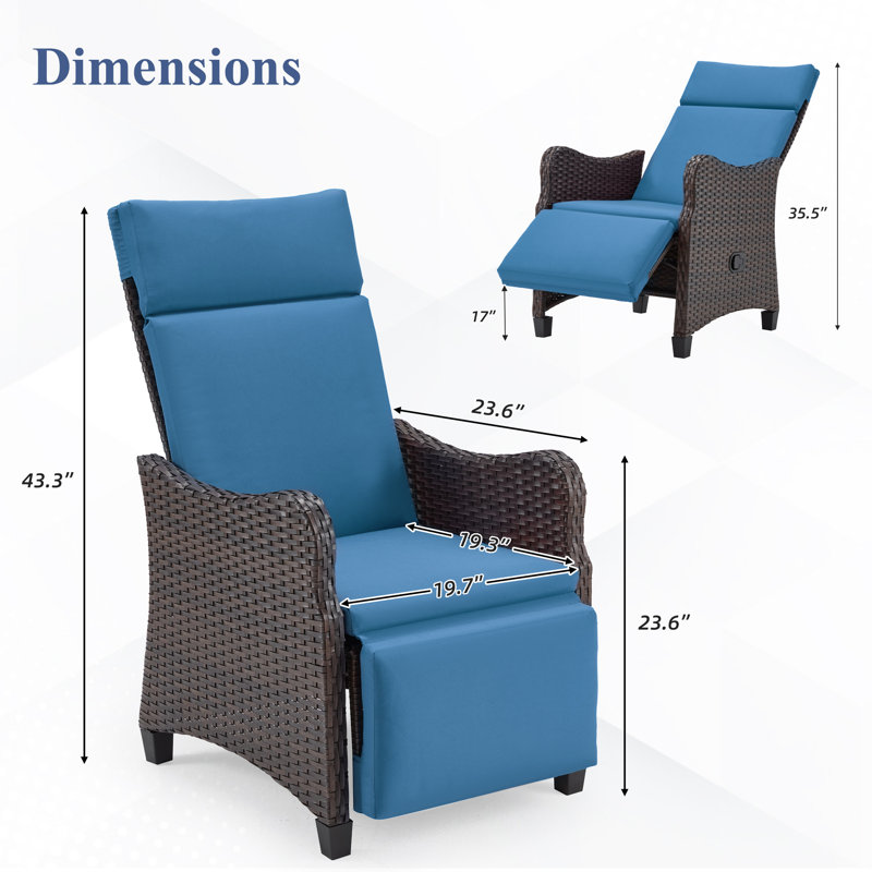 Wicker Outdoor Lounge Chair, Navy Blue