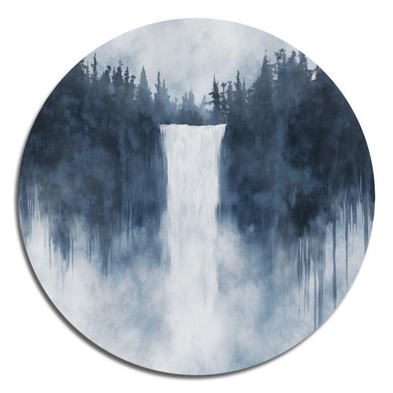 Chute d'eau Cascade Valley - Paysages, décoration murale ronde en métal, L 29 po x H 29 po