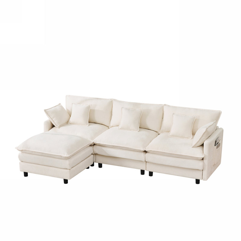 101.9-Inch Three-Seater Sofa, Made Of Chenille Fabric, Equipped With A Movable Footstool, Modular Design, Suitable For Various Settings Such As Living Rooms, Bedrooms, And Apartments.