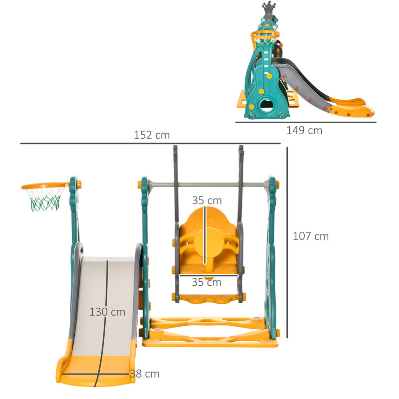 Haslingden 3-IN-1 Kids Swing and Slide Set with Basketball Hoop for Toddlers