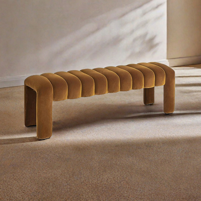 Banc rembourré en mélange de polyester Carraton, H 15,74 po x l 47,24 po x P 19,68 po, Jaune paille