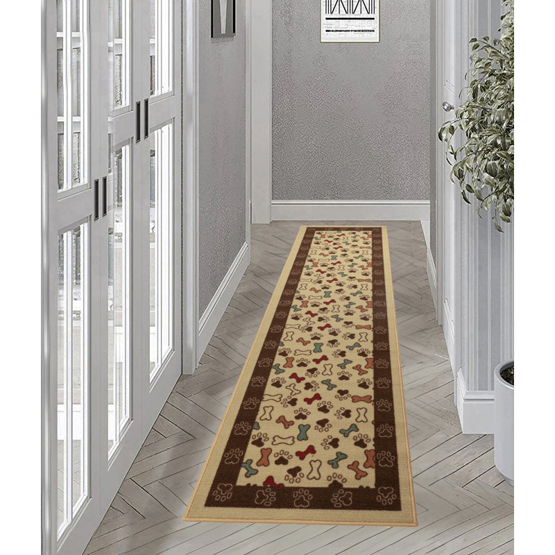 Pet Design Pet Paw Beige Slip Resistant Indoor Machine Washable Door Mat and Runner Rugs, Runner 23" W X 83" L