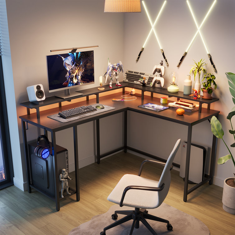 Kamai 54" L Shaped Computer Desk for Home Office Gaming Desk with LED ...