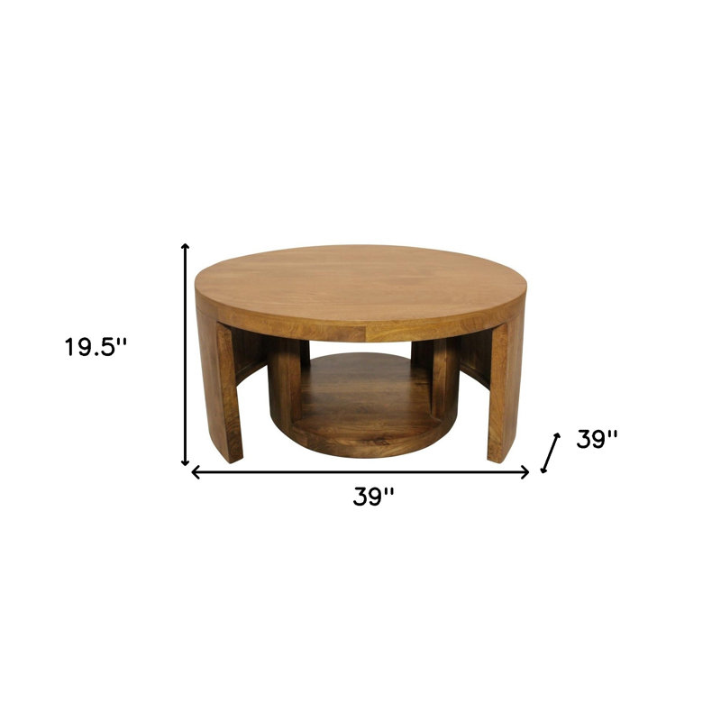 Set of Two Walnut Solid Wood Round Distressed Solid Nested Coffee Tables