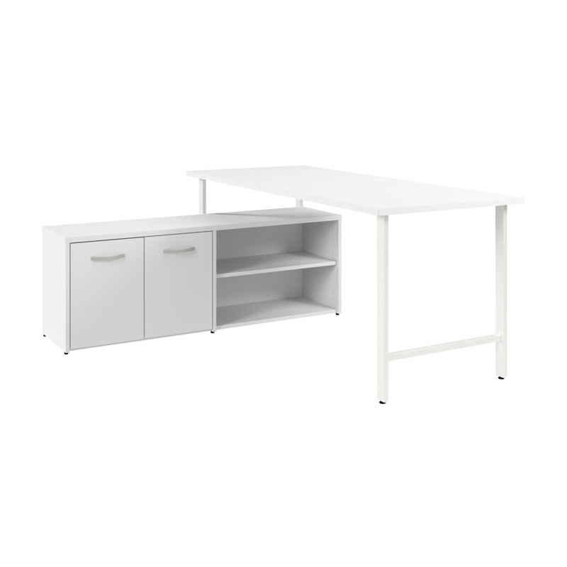 Bush Business Furniture Hustle 72W X 30D Computer Desk And Low Storage Cabinet With Doors & Shelves, White