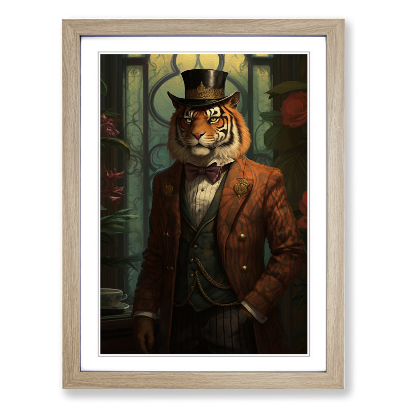 XYZ-FRM-V1223-6189 Tiger Victorian 1 Piece Single Picture Frame Wall Art, 46cm H x 34cm W x 2cm D, Oak