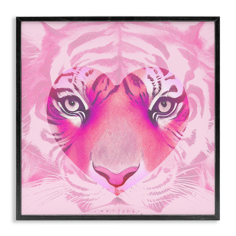 «Pink Heart Tiger Face», estampe numérique par Daphne Polselli, Giclée encadrée noir minuit, H 24 po x l 24 po