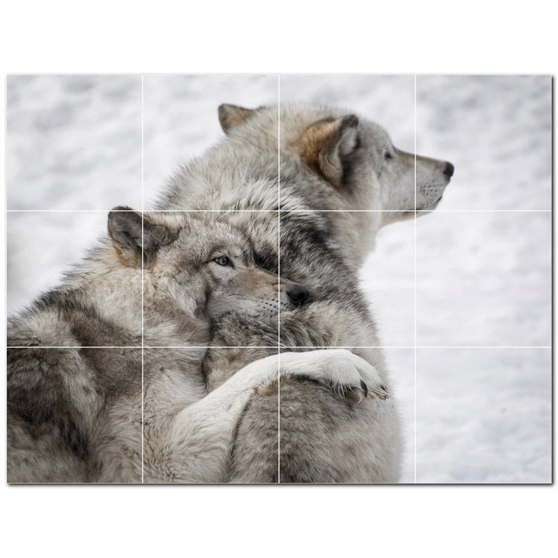 Wolf Photo 4.25'' x 4.25'' Satin Ceramic Decorative Mural