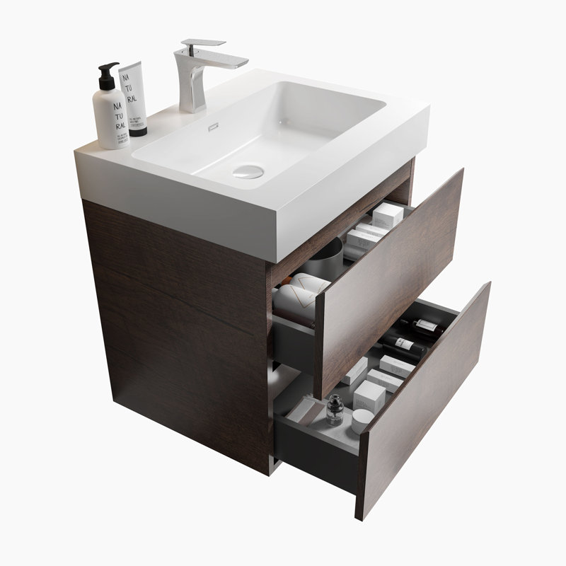 Meuble-lavabo mural simple 24 po avec plateau Audreyna, Blanc