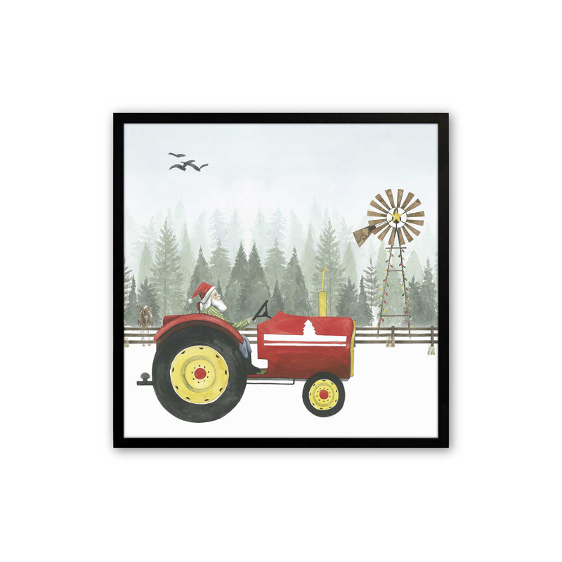 «Santa's Christmas Tractor Ride II», impression, H 21,5 po x l 21,5 po, Cadre simple noir satiné, bois massif