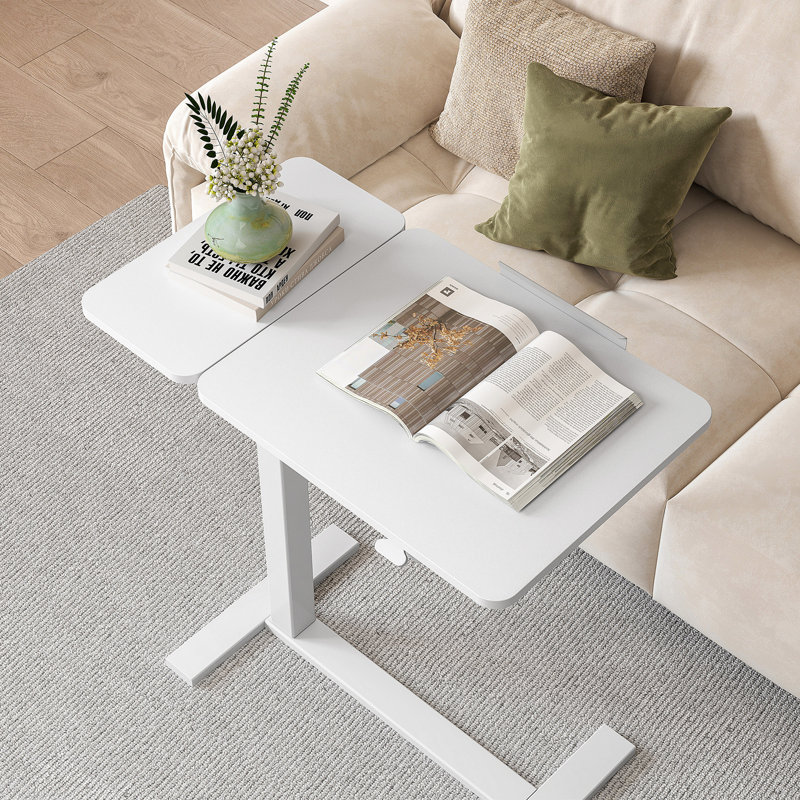 Modern Height-Adjustable C-Type Mobile End Table, Couch Flipped Side Table, White
