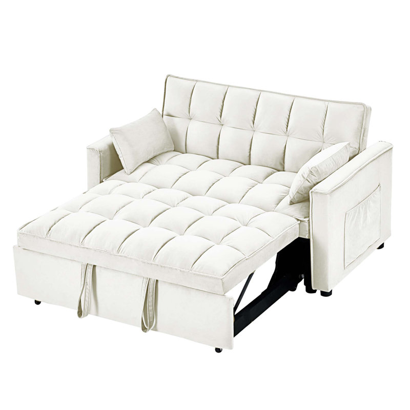 Canapé-lit en velours 55,2 po Jitender, Velours blanc crème