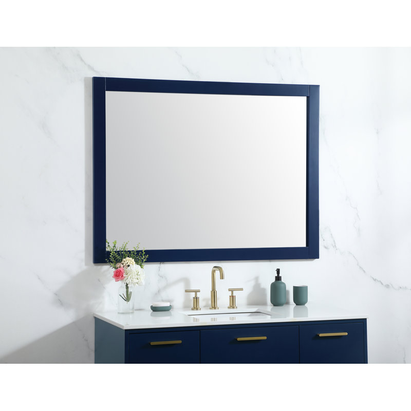 Rosenow Wood Flat Wall Mirror, Blue, 36'' H x 48'' W