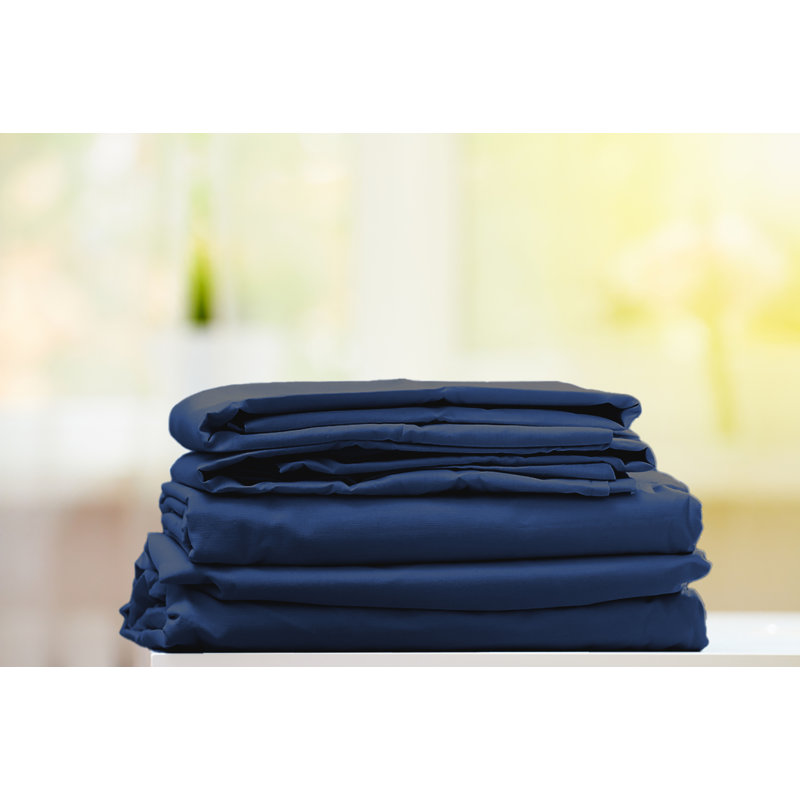  Ensemble de draps en rayonne de bambou Hotel Quality, Simple + 2 taies d'oreiller, Bleu marine