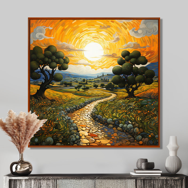 Vangogh Olive Grove in Province Painting Print, 36" H x 36" W, Brown, Floater Framed